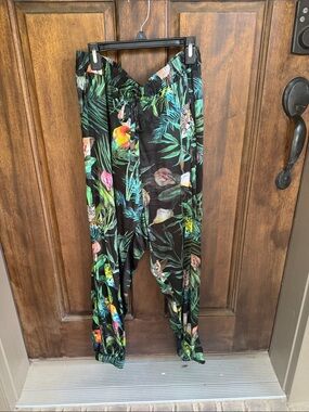 Johnny Was Black Tropical Print Drawstring Pants